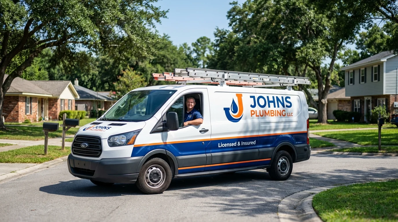 Johns Plumbing LLC service van in Alexandria, LA