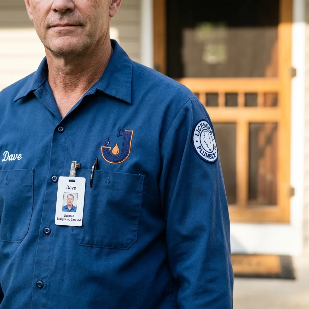 Licensed plumber showing ID badge in Alexandria, LA