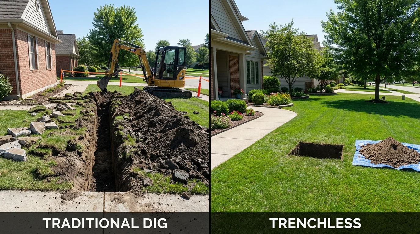 Trenchless sewer repair with minimal yard damage versus traditional excavation in Alexandria, LA